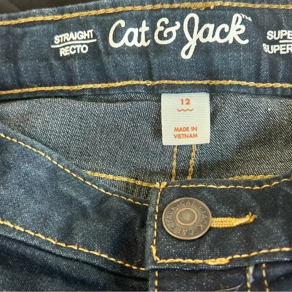 Cat & Jack Girls’ 12 Dark Blue Denim Jeans Super‎ Stretch Straight Leg School